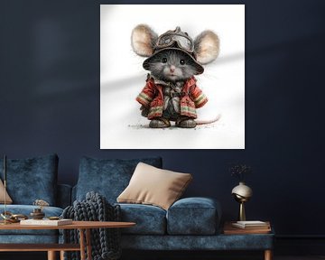 Maus als Feuerwehrmann verkleidet Kinderzimmerdekoration