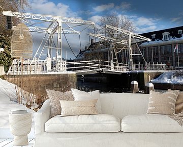 Winter in Utrecht. Abel Tasmanbrug over de Leidsche rijn in Utrecht in de winter