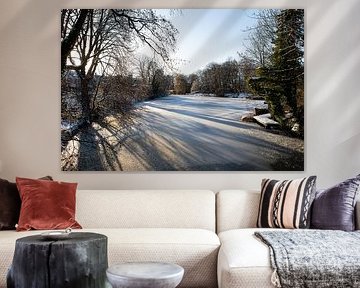 Zicht op de Leidse Rijn bij park Oog in Al (Utrecht) in de winter (liggend)