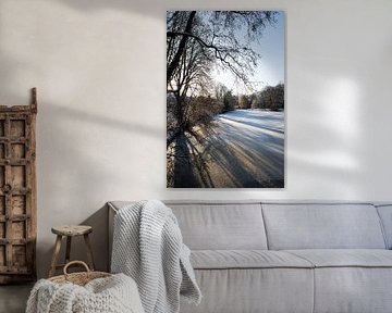 Zicht op de Leidse Rijn bij park Oog in Al (Utrecht) in de winter (staand)