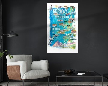 Lofoten & Vesterålen Illustrated Norway travel map with iconic highlights by Markus Bleichner