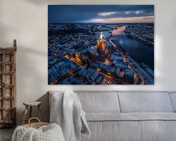 Grote or Stephanuskerk of Hasselt (OV) in the snow by Bas van der Gronde