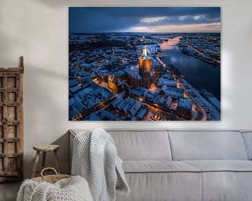 Grote or Stephanuskerk of Hasselt (OV) in the snow