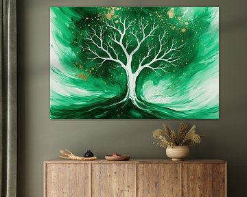 Silhouette d'arbre dans un contraste vert foncé sur Imperial Art House