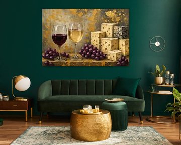 Weintrauben, Wein und Käse zusammen von Imperial Art House