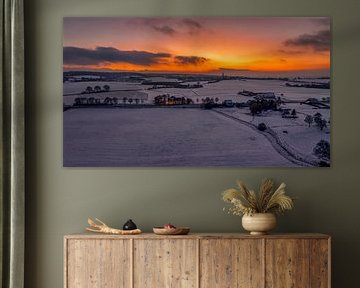 Sunset in snowy southern Limburg