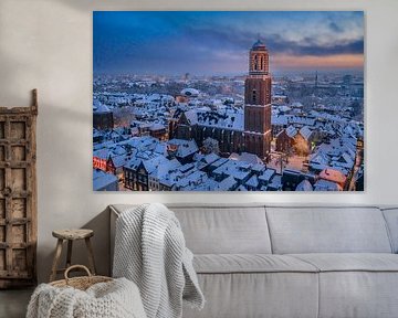 Zwolle Peperbus church tower during a cold winter sunset by Sjoerd van der Wal Photography