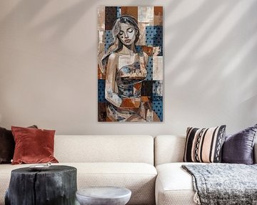 Expressive Kunstwerk Klee Frau - Porträt der Frau mit warmen Farben von Emiel de Lange