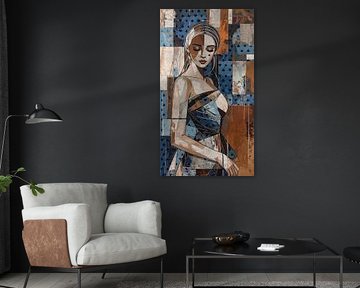 Expressive Kunstwerk Herz Frau - Porträt Frau mit warmen Farben von Emiel de Lange