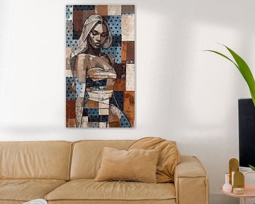 Expressive Kunstwerk Diamant Frau - Porträt der Frau mit warmen Farben von Emiel de Lange