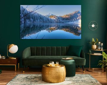 Frosty Mountains mirroring in the Alatsee in Bavaria Allgaeu Germany with great sunny Winter Vibes von Sebastian Czech