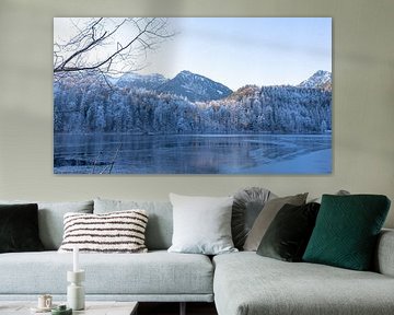 Frosty Mountains mirroring in the Alatsee in Bavaria Allgaeu Germany with great sunny Winter Vibes von Sebastian Czech