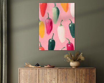 Bunte Paprika auf rosa Hintergrund von Gypsy Galleria