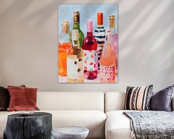 Weinflaschen-Stillleben in Pastell von Gypsy Galleria