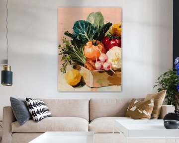 Buntes Gemüsestillleben in Holzkiste von Gypsy Galleria