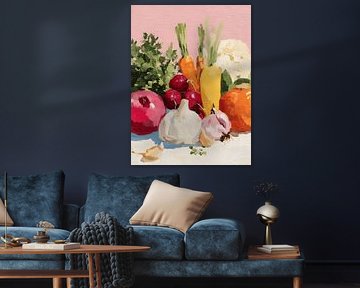 Stilleben mit Gemüse auf zartrosa Hintergrund von Gypsy Galleria