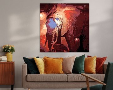 un éléphant à un point d'eau mixed media