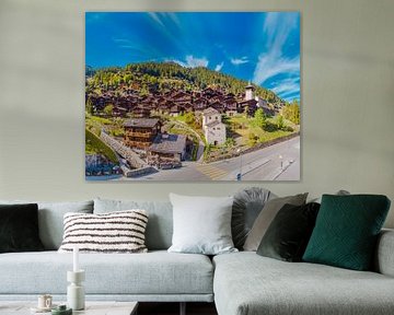 Die charakteristischen Holzhäuser des Val d'Anniviers, Grimentz, Wallis Wallis, Schweiz von Rene van der Meer