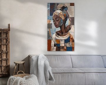 Portrait expressif d'une femme - orange, brun rougeâtre, beige et taupe - couleurs terreuses