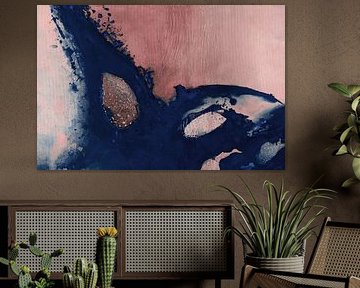 Abstraktes Gemälde in Marineblau und Rosarot - Minimalistischer Kunstdruck