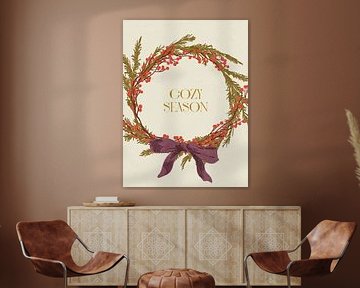 Gemütliche Saison. Weihnachtskranz mit Schleife von NKTN