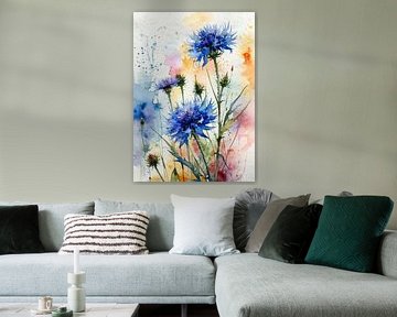 Cornflower Watercolor Floral Art