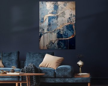 Design abstrait moderne. Structures en bleu denim et beige clair sur Studio Pieternel
