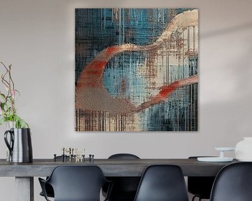 Design abstrait moderne. Structures en bleu pétrole et en terre cuite chaude. sur Studio Pieternel