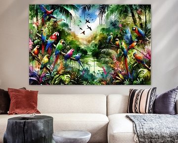 Aquarell Tropische Vögel im Dschungel von Chromatic Fusion Studio