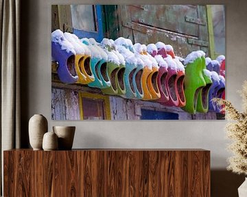 Colourful clogs in winter