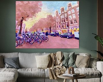 Atmosphärisches Stadtbild von Amsterdam bei Sonnenuntergang