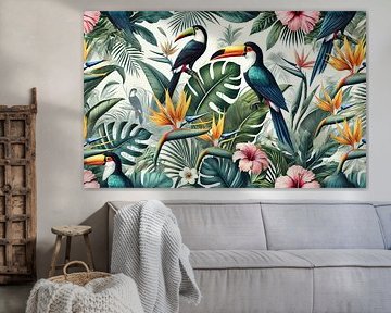 Toucans tropicaux dans le feuillage luxuriant de la jungle sur Chromatic Fusion Studio