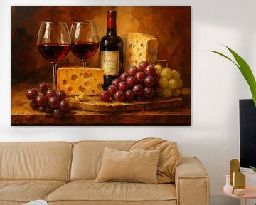 Rotwein mit Weintrauben und Käse von Art & Soul Creations