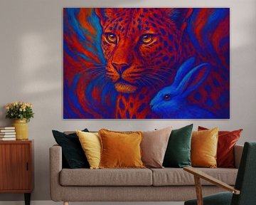 Neon-Leopard mit blauem Kaninchen von Art & Soul Creations