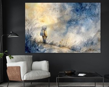Little Astronaut under Starry Sky - Dreamy Painting