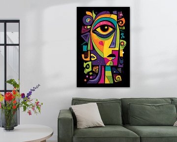 Abstract portrait woman in lime and purple by Jan Bechtum