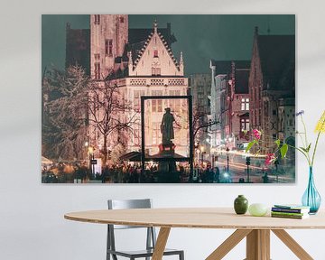 Winter Glow Bruges - Jan van Eyck statue