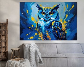 Blauwe uil met gele accenten van Imperial Art House