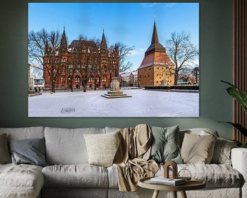 Blick auf das Ständehaus und das Steintor im Winter in der Hans