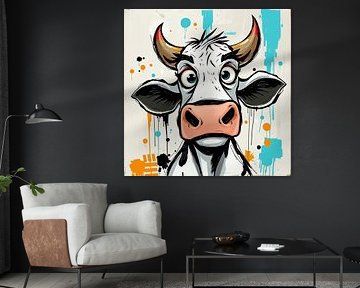 Modern cow illustration in urban art style - cartoon street art by Wandbilder-Shop