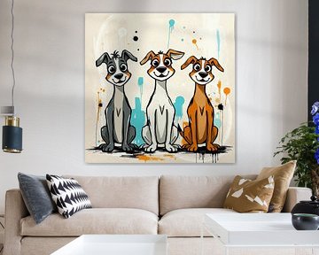 Three cheeky dogs - Modern urban art cartoon illustration by Wandbilder-Shop