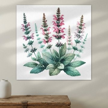 Salbei in Blüte – Botanische Eleganz in Aquarellstruktur