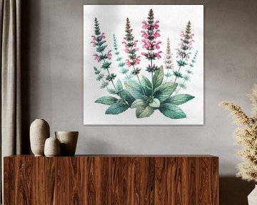 Salbei in Blüte – Botanische Eleganz in Aquarellstruktur