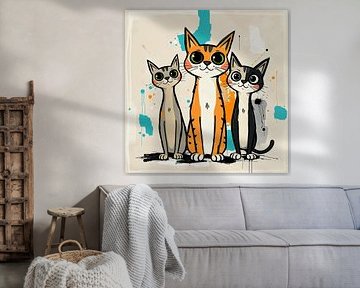 Three cheeky cats - urban art cartoon illustration by Wandbilder-Shop