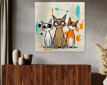 Cat trio - Modern street art mural by Wandbilder-Shop