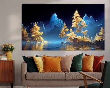 Abstract landschap met bos en heuvels van Jan Bechtum