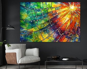 Abstract Web with Dewdrops