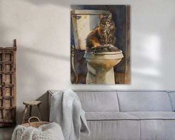 Long-haired cat on the toilet by Lauren Wilde