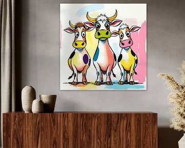 Colourful cows in a trio - Pop Art Urban Illustration by Wandbilder-Shop