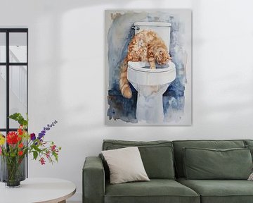 Red cat on the toilet by Lauren Wilde